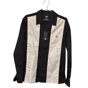 Dickies Mens Long Sleeve Button Down Shirt Black White Colorblock XS RN20697